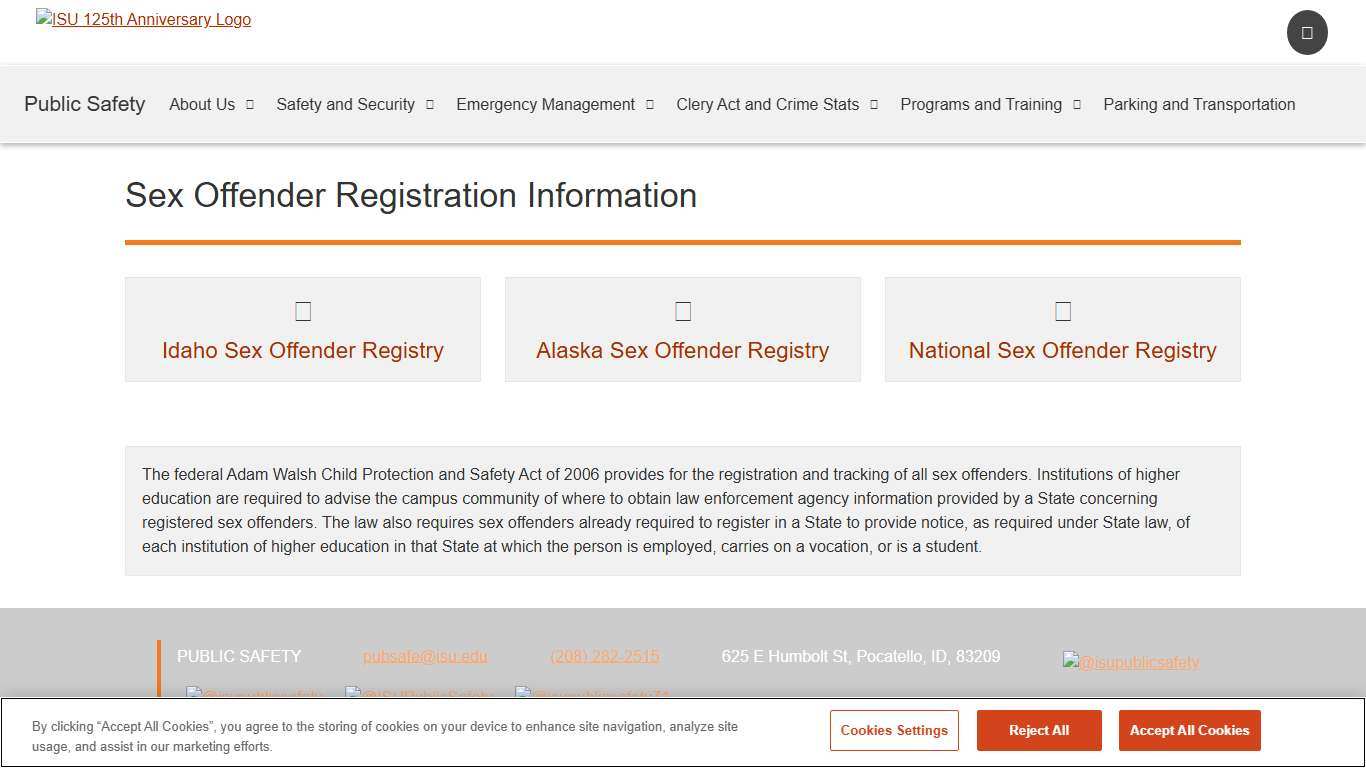 Idaho Sex Offender Registry Idaho State University