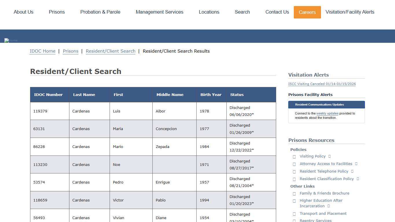 Resident/Client Search Results Idaho Department of Correction