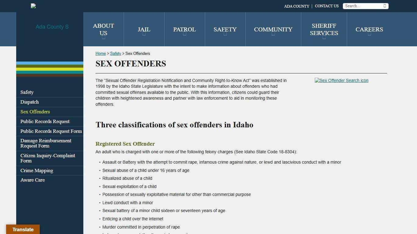 Sex Offenders - Ada County Sheriff